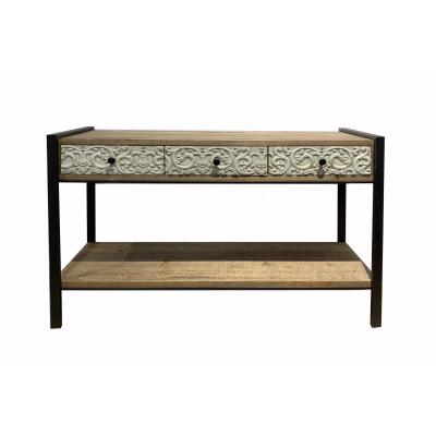 China Modern antique tea table console table with 3 drawers metal frame sofa set OEM manufacturing for sale