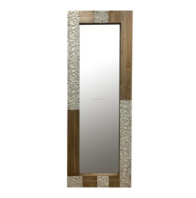 China Yiju Rustic Wooden Framed Crave Wall Reflect Floor Luxury Integral Mirror Antique Style for sale