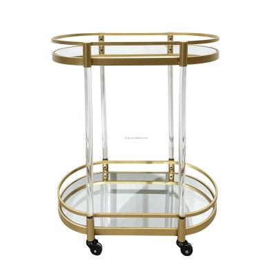 China Yiju Black Iron Hotel Serving Cart Party Banquet Glass Drinks Storage Serving Bar Restaurant Cart 2 Tier Acrylic Trolley for sale