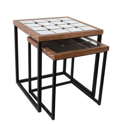 China Storage Yiju Vintage Entry Table With Mirror Top S/2 Coffee Table For Living Room Furniture End Table OEM for sale