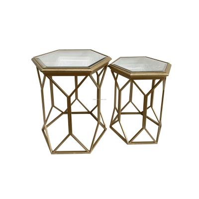 China Yiju Luxury Modern Storage Center Table With Mirror Top S/2 Coffee Table For Living Room Furniture End Table With Iron Stools OEM for sale