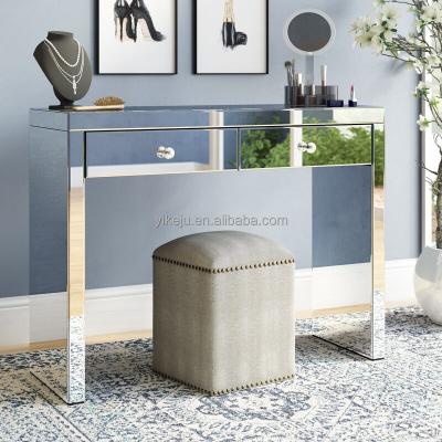 China Modern Mirrored Office Entry Table With 2 Drawers Mirrored Console Tables For Vanity Makeup Table Entryway Mirrored Living Room Furniture for sale