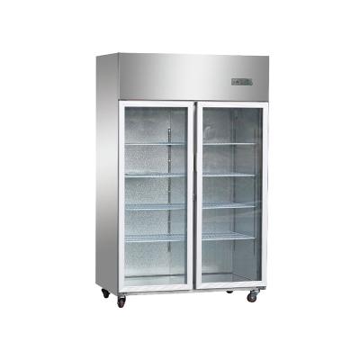 China Straight Single-Temperature 2 Door Stainless Steel Glass Window Reach In Freezer Merchandiser Display Case for sale