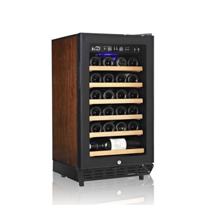 China Wooden Upright Wine Cooler Fridge Wine Shelves Humidity Control Compressor Glass Display Cabinet For Bar for sale