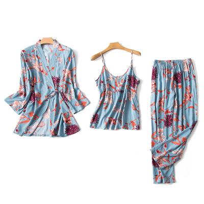 China 2022 hot sale ladies three-piece factory-printed silk pajamas QUICK DRY for sale