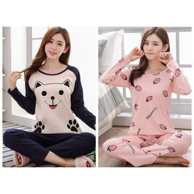 China QUICK DRY Cartoon Printed Home Wear Sleepwear Set Soft Loose Long Sleeve Women Pajamas Sets for sale