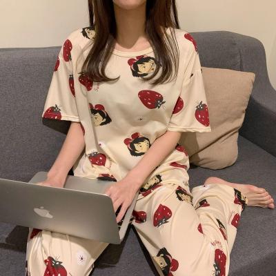 China QUICK DRY Women's Short Sleeve Pajamas Pants Plus Size Loose And Cute Home Service Suit for sale