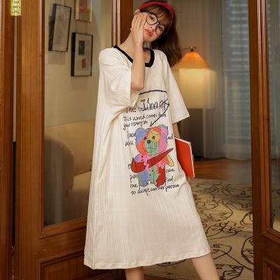 China QUICK DRY Nightgowns Round Neck Summer Women's Pajamas 100% Cotton Cute Women's Short Sleeve Loose Nightgown Nightgown for sale