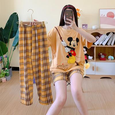 China Korean Style Summer WearCartoons Short Sleeve Home Slim Shorts Pants Thermal Cute Women's Sleepwear Lovely 3Pcs Sets Pajamas For Women for sale