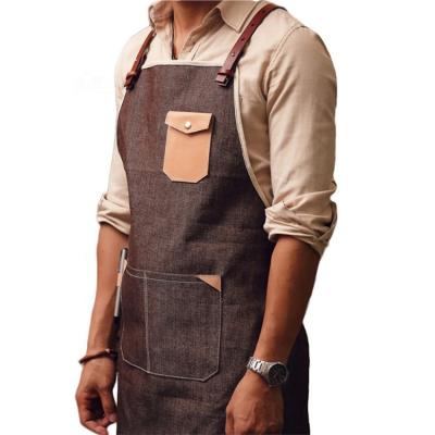 China High Quality Artificial Kitchen Coffee Shop Chef Denim Custom Print Tangled Logo Cooking Apron Chef Apron For Men for sale