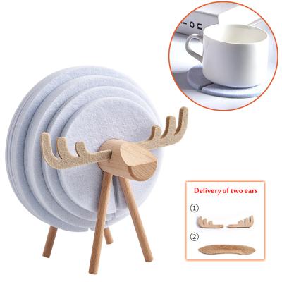 China Sustainable New Sheep Shape Anti Slip Cup Pad Insulated Coasters Round Cup Felt Place Mat Japan Style Creative Home Office for sale