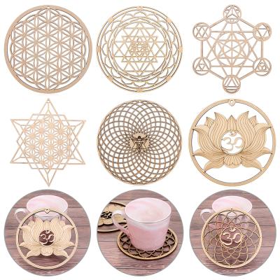 China Viable Flower Of Life Shape Wall Sign Wood Laser Cut Non-Slip Coaster Set Wooden Mat Round Cup Pad Placemat Table Art Home Decor for sale