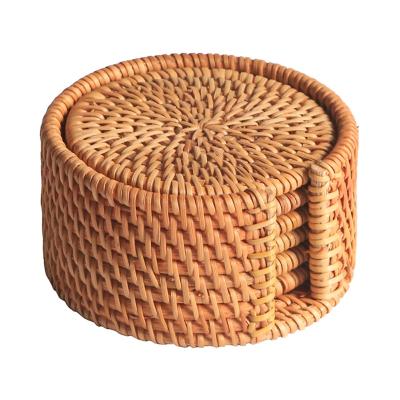 China Viable Drinks Coasters 6Pcs/Set Dry Mat Rattan Weave Cup Mat Tableware Tableware Accessories Tea Table Place Decor Round Mat Dish Pad for sale