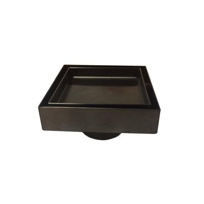 China Modern Black Tile Insert Stainless Steel Floor Drain 100x100mm Recessed Bathroom Shower Drain for sale