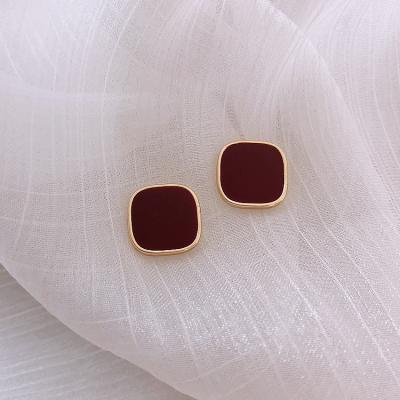 China JuHu high sense of temperament female wholesale earring square CLASSIC French style red wine for sale