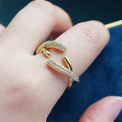 China juhu FASHIONABLE Statistical Institute metal micro-inlaid open ring cross-wound zircon tidal crenel female index finger ring for sale