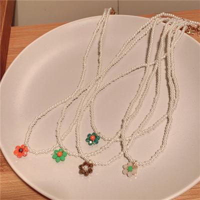 China Cute Colorful Beaded Girly Beaded Flower Necklace Rainbow Style Flower JUHU Beaded Necklace for sale