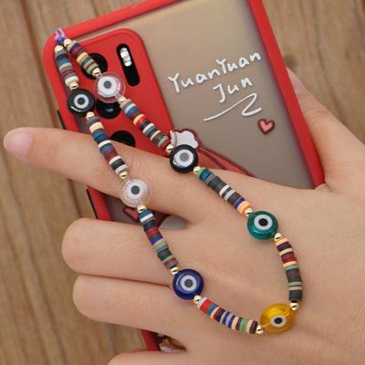 China Turkey fashionable ethnic soft eye lanyard JUHU retro pottery mobile phone glass beaded anti-lost chain for sale