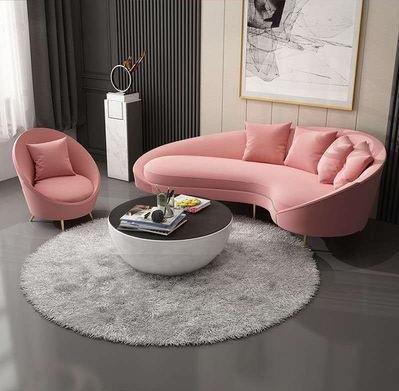 China (Size) Nordic adjustable light luxury iron frame curved u to shape home pink velvet living room sofas for sale