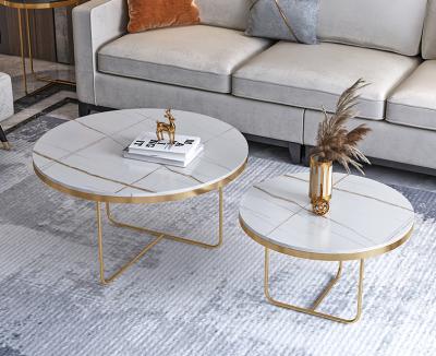 China Small (Size) Morden Gold Marble Adjustable Luxury Round Iron Coffee Table Set for sale