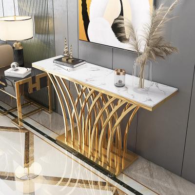 China (Size) Stainless Steel Hotel Decoration Adjustable Luxury Modern Minimalist Marble Classic Console Table for sale