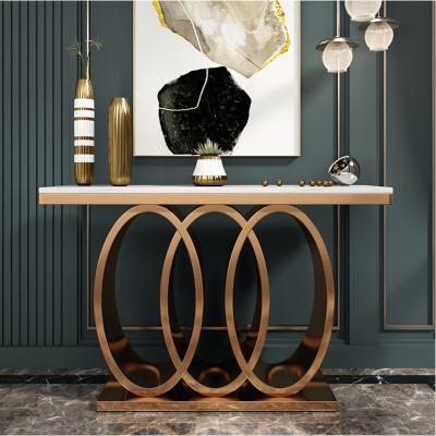 China (Size) 2021 modern light marble flower table adjustable living room furniture gold stainless steel console table factory cheap for sale