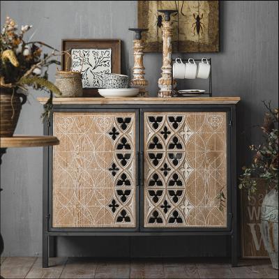 China (Height)Adjustable American Style Antique Living Room Dining Industrial Wrought Iron Furniture Sideboard Cabinet for sale