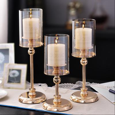 China Modern Luxury European American Style Dining Table Candle Holder Antique Wrought Iron Glass Candlestick for sale