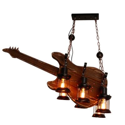 China Mid Century Custom Ceiling Craft Hanging Wood Guitar Chandelier Light For Music Farmhouse Decoration for sale