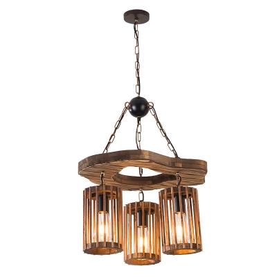 China Retro Vietnam Vintage Style 3 Lights Round Led Wooden Chandelier Pendant Lamp For Dining Room for sale