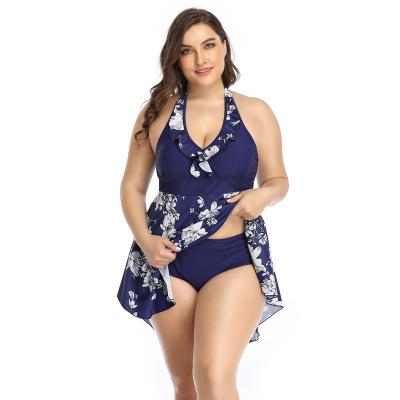 China Women Plus Size 2021 6XL Floral Print Plus Size Swimwear Beachwear Women Swimdress Two Piece Swimwear Bathing Suit for sale