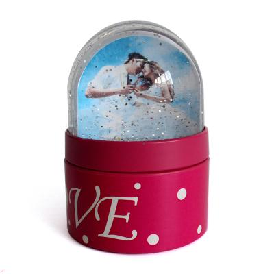 China Public Acrylic Plastic Photo Frame Snow Globe With Photo Insert for sale