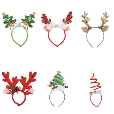 China Creative Christmas Plastic Adult Children Buckle Head Decoration Christmas Head Buckle With Lights Christmas Tree Headband Antlers Headd for sale