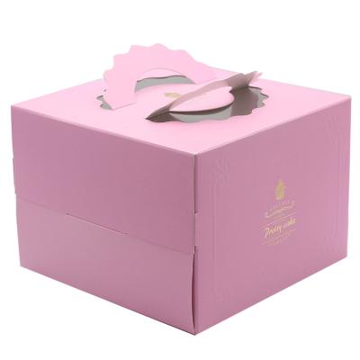 China Manufacturer Recyclable Food Packaging Birthday Cake Paper Box Custom Foil Logo Pink Cake Boxes With Handle for sale