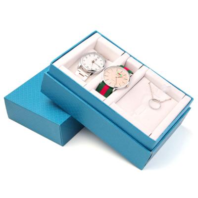 China Gift & Cajas Cardboard OEM Lid Craft Handmade Packaging Logo Print Cheap Luxury Blue Gift Box Custom Band Strap Watch Box With Insert for sale