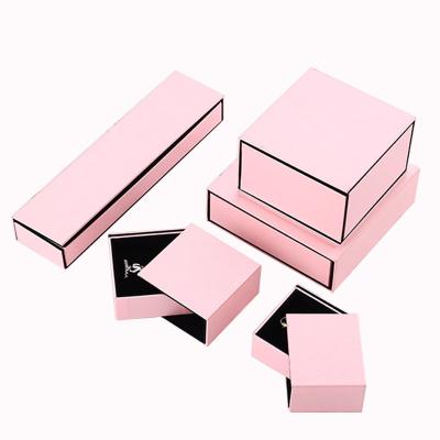 China 1000g High Quality Cardboard +120paper Gray Low Cost Ring Jewelry Paper Box Pink Slipping Jewelry Box With Insert for sale