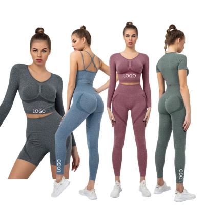 China Breathable Activities Women Sport Clothes Active Ladies Gym Fitness Wear High Waisted Pants 5 Piece Set Seamless Sports Bras Yoga Set for sale