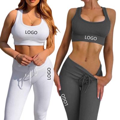 China Breathable Fitness Ropa de Mujer High Quality Custom Logo Ribbed Seamless Women Gym 2 Piece Active Fitness Legging Bra Wear Yoga Set for sale