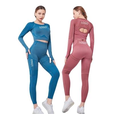 China Breathable Womens Workout Sets Gym Clothes 2 Piece Suits High Waisted Yoga Leggings With Stretch Sports Crop Top Polyest Cotton Yoga Set for sale