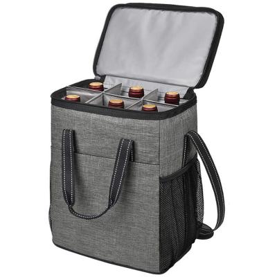 China Two Tone Poly 6 Bottle Insulated Wine Cooler Portable Carry Bag For Travel Picnic With Shoulder Strap for sale