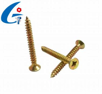 China PZ Flat Driven Double Head Yellow Zinc Countersunk Chipboard Flat Head Screws for sale