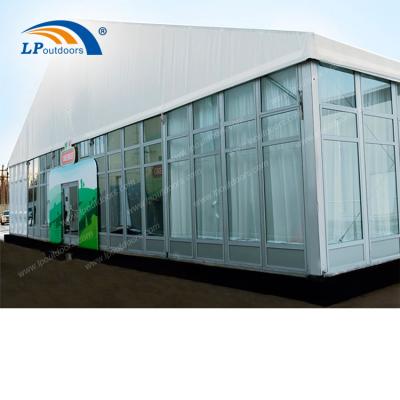 China Large outdoor aluminum glass wall storage tent for exhibition and event width 25m for sale