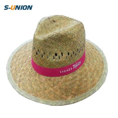 China Wholesale Custom Men's Summer Straw Hat Panama Band Character Logo Flat Wide Brim Sombreros Sun Straw Hat Borsalino Hats for sale