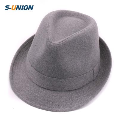 China Best high quality gray jazz hat winter wool checked cheap simple fabric felt felt hat hats for men for sale