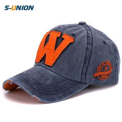 China S-UNION JOINT drop shipping washed cotton hat embroidery patch W letter soft baseball caps for men and women for sale