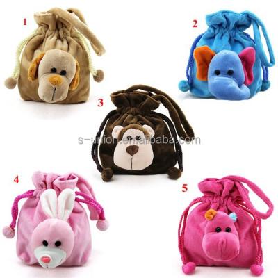 China Wholesale Mix Design Kids Plush 3D Cartoon Drawstring Coin Bag for sale