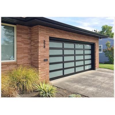 China Modern aluminum alloy white or black color frame tempered glass coated garage door manufacturer for sale