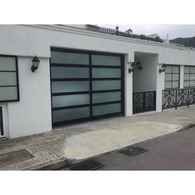 China Contemporary Anodized 2.0mm 5+5mm Thick Aluminum Alloy Frame Tempered Laminated Glass Electric Garage Door for sale