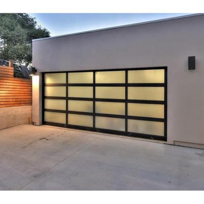 China Modern Aluminum Alloy Hardware Frosted New Modern Black Sectional Sliding Garage Glass Door Insulated for sale