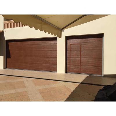 China Modern Finger-protection black walnut color steel sectional garage door and wooden garage door for sale